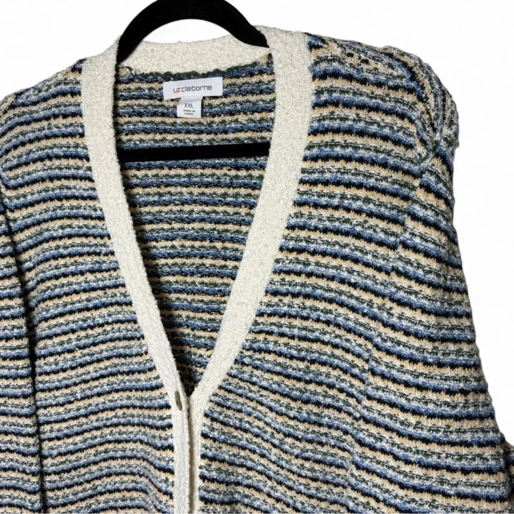 Liz Claiborne Striped Knit Cardigan Sweater XXL Preppy